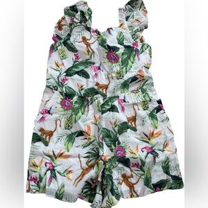 Janie and Jack Tropical Print Romper — White, Green, Pink, Brown
